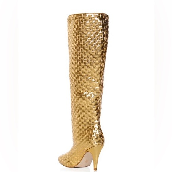 Azalea Wang Metallic Gold Woven Leather Knee High Boots - Picture 4 of 5